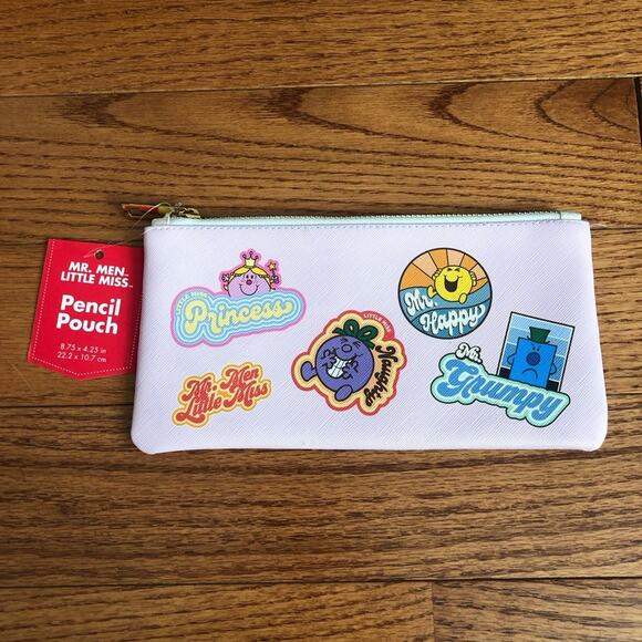 Little Miss Other - Little Miss Pink Pencil Pouch with Fun Characters Faux Leather NWT